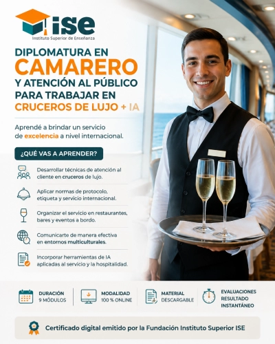 Diplomatura en Camarero y Atención al Público para trabajar en Cruceros de Lujo + IA