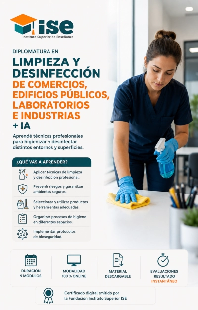 Diplomatura en Limpieza y Desinfección de Comercios, Edificios Públicos, Laboratorios e Industrias + IA